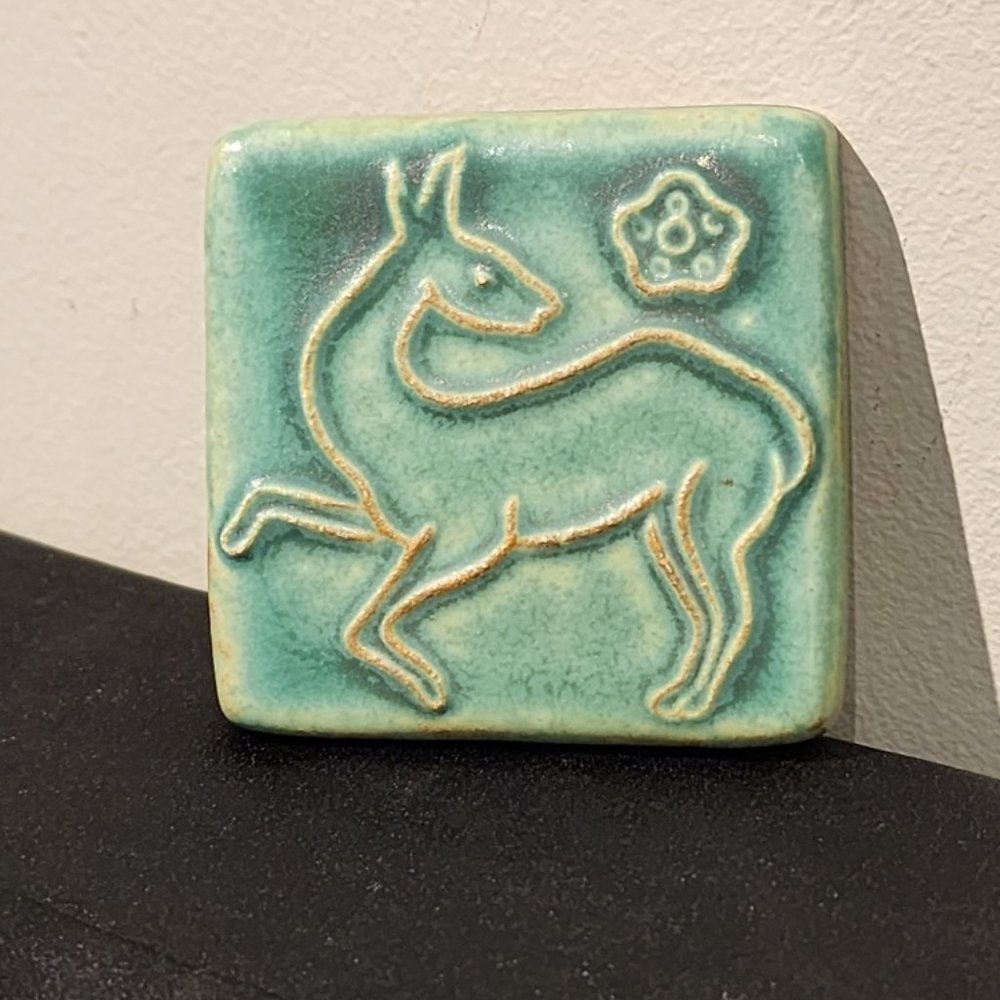 Vintage Pewabic Tile Prancing Deer Design